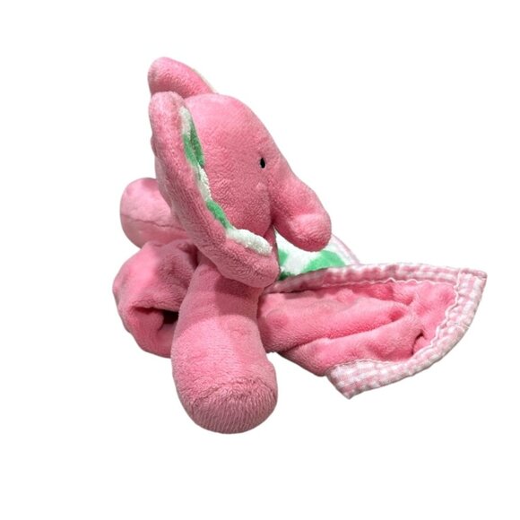 Nursery Rhyme Baby Elephant Lovey Security Blanket Pink Minky Dot Green Chevron - Picture 4 of 8